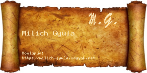 Milich Gyula névjegykártya